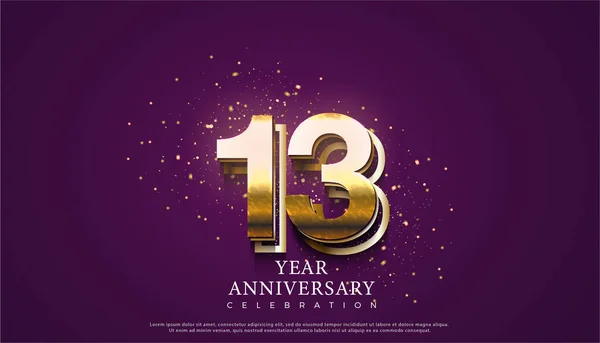 紫色のバックグラウンドとゴールドグリッターで13周年 ベクタープレミアムデザイン — ストックベクタ