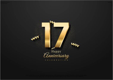 17th anniversary with curved golden numerals. vector premium design. clipart