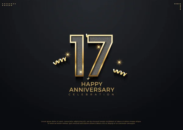 17º Aniversario Con Hermosa Celebración Decoración Cinta Oro Vector Diseño — Archivo Imágenes Vectoriales