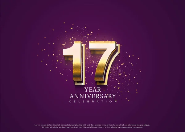 17E Verjaardag Met Paarse Achtergrond Gouden Glitter Ontwerp Van Vectorpremie — Stockvector