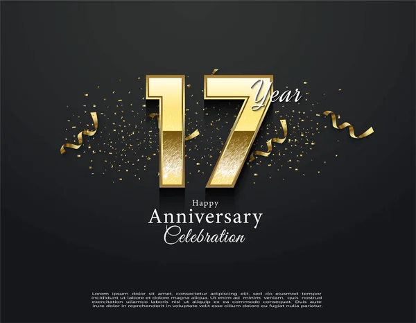 17º Aniversario Con Delicado Número Dorado Vector Diseño Premium — Vector de stock