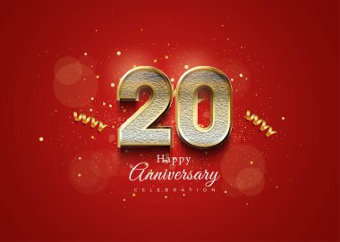 3D altın kurdeleli 20. yıl dönümü. vektör premium tasarımı.