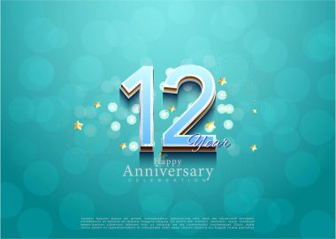 Şeffaf kabarcık geçmişli 12. yıl dönümü. vektör premium tasarımı.