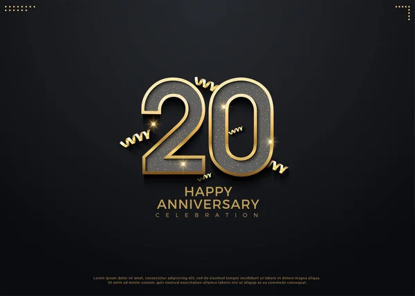 20º Aniversario Con Hermosa Celebración Decoración Cinta Oro Vector Diseño — Vector de stock