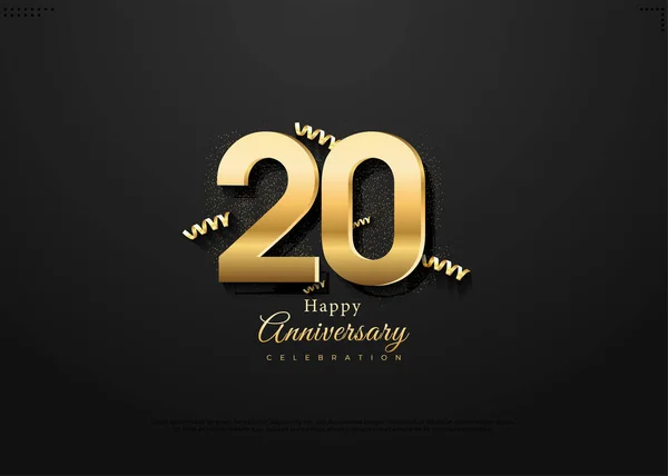 20º Aniversario Con Números Dorados Curvados Vector Diseño Premium — Archivo Imágenes Vectoriales