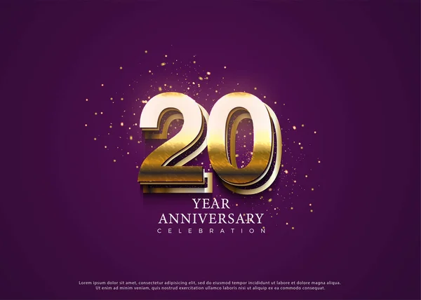 20º Aniversario Con Fondo Púrpura Brillo Dorado Vector Diseño Premium — Vector de stock