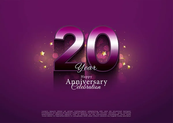 20º Aniversario Concepto Color Púrpura Vector Diseño Premium — Vector de stock