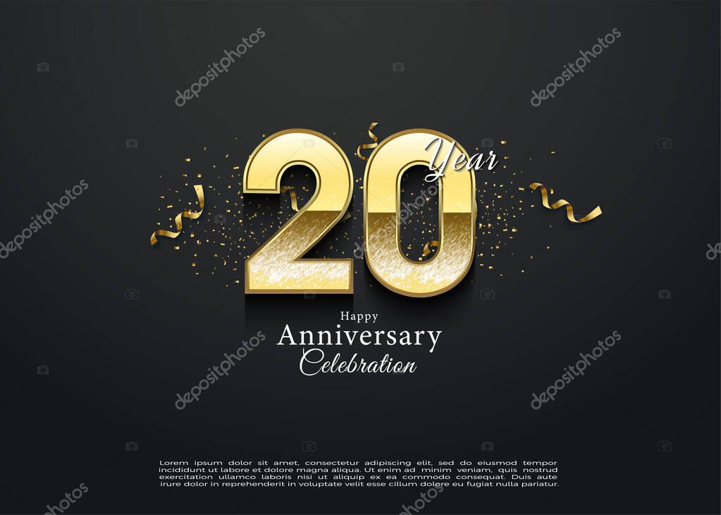 20th anniversary with a delicate golden number. vector premium design.