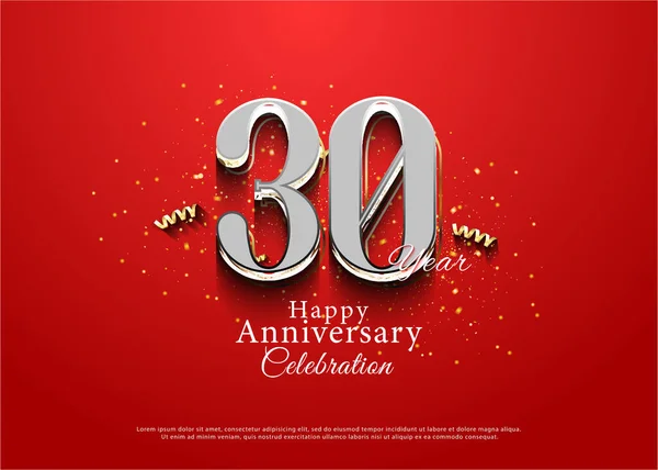 30º Aniversario Con Números Plata Realistas Vector Diseño Premium — Archivo Imágenes Vectoriales