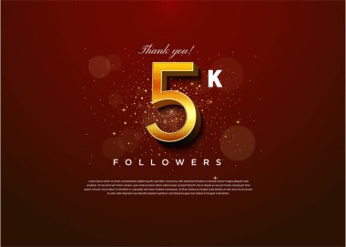 5k takipçileri altın baloncuk ve parıltılı arka planla kutlama yapıyorlar. tasarım premium vektörü.