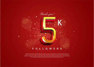 Gerçekçi 3 boyutlu figürlerle 5 bin takipçinin kutlaması. tasarım premium vektörü.