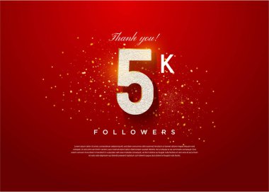 5k takipçileri yüzen numaralarla kutlama yapıyorlar. tasarım premium vektörü.
