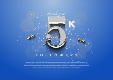5k takipçileri klasik gümüş numaralarla kutlama yapıyorlar. tasarım premium vektörü.