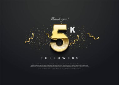 5k takipçilerini altın rakamıyla kutluyoruz. tasarım premium vektörü.