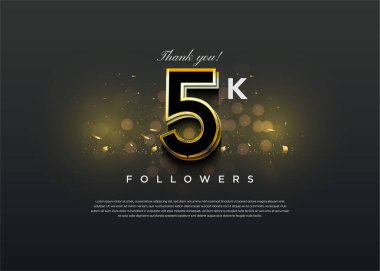 5k takipçileri zarif bir karanlık konseptle kutlama yapıyorlar. tasarım premium vektörü.