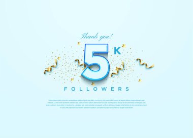 5k takipçileri 3D altın kurdele süslemesiyle kutlama yapıyorlar. tasarım premium vektörü.