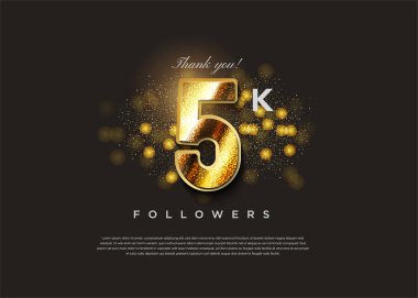 5k takipçileri zarif bir ışıltı ve kabarcıklarla kutlama yapıyorlar. tasarım premium vektörü.