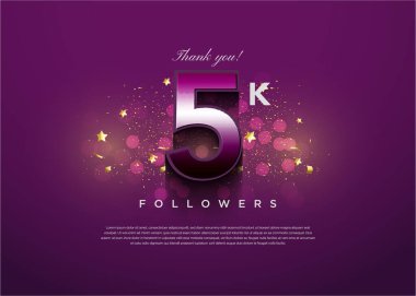 5k takipçileri mor renk konseptiyle kutlama yapıyorlar. tasarım premium vektörü.