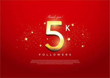 5k takipçileri kutlama süsüyle kutluyorlar. tasarım premium vektörü.