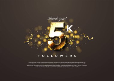 5k takipçileri zarif bir altın süs eşyasıyla kutlama yapıyorlar. tasarım premium vektörü.