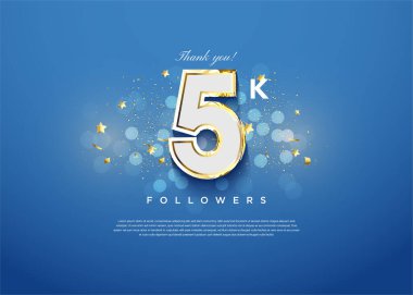 5k takipçilerinin sayılarla kutlanması ve biraz altın rengi. tasarım premium vektörü.