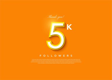 5k takipçisi turuncu arka planda kutlama yapıyor. tasarım premium vektörü.