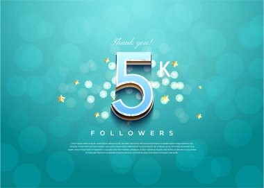 5k takipçileri şeffaf baloncuk geçmişiyle kutlama yapıyorlar. tasarım premium vektörü.