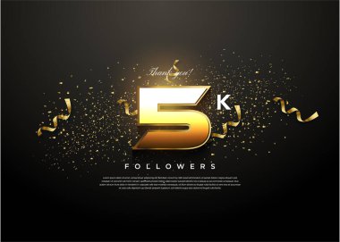 5.000 takipçinin büyük ve parlak sayılarla kutlaması. tasarım premium vektörü.