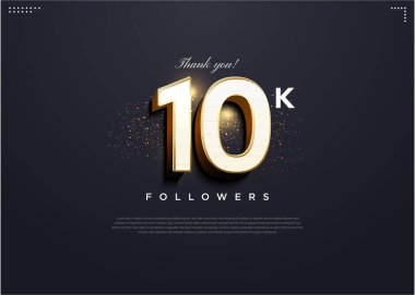 10 bin takipçi, altın ışık efektiyle kutlama yapıyor. tasarım premium vektörü.