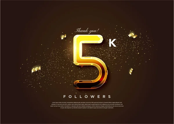 5Kフォロワーは超光沢のある数字でお祝いをしています ベクタープレミアムデザイン — ストックベクタ