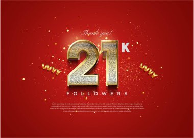 21 bin takipçi, lüks bir konsept oluşturan sayılar ve süslemelerle kutlama yapıyor. tasarım premium vektörü.