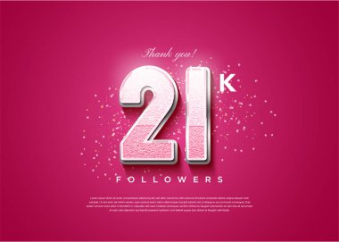 21k takipçisi beyaz boya arka planıyla kutlama yapıyor. tasarım premium vektörü.
