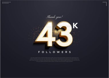 43 bin takipçi, altın ışık efektiyle kutlama yapıyor. tasarım premium vektörü.
