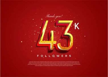 Gerçekçi 3 boyutlu figürlerle 43 bin takipçinin kutlaması. tasarım premium vektörü.
