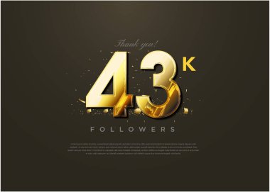 43 bin takipçi altın folyo süslemesiyle kutlama yapıyor. tasarım premium vektörü.