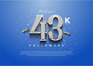 43 bin takipçi klasik gümüş numaralarla kutlama yapıyor. tasarım premium vektörü.