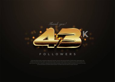 43 bin takipçi arka planda hafif noktalarla kutlama yapıyor. tasarım premium vektörü.
