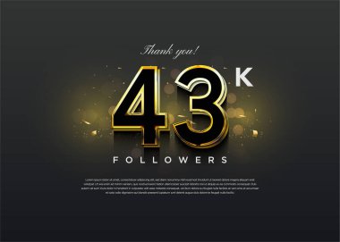 43 bin takipçi zarif bir karanlık konseptle kutlama yapıyor. tasarım premium vektörü.