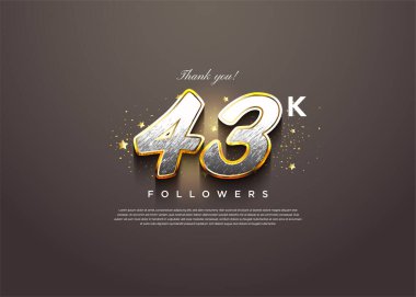 43 bin takipçi klasik desenli kahverengi rakamlarla kutlama yapıyor. tasarım premium vektörü.