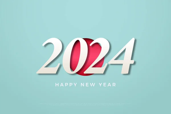 2024 Nouvelle Année Numéros Célébration Sur Fond Cercle Rouge Ombragé — Image vectorielle