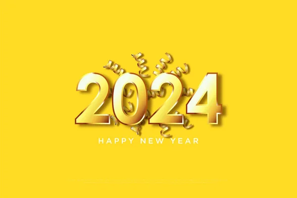 2024 Zahlen Zur Neujahrsfeier Mit Realistischem Goldenen Schleifenschmuck — Stockvektor