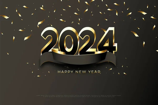 Номер 2024 Загорнутий Святкову Святкову Стрічку Новий Рік 2024 — стоковий вектор