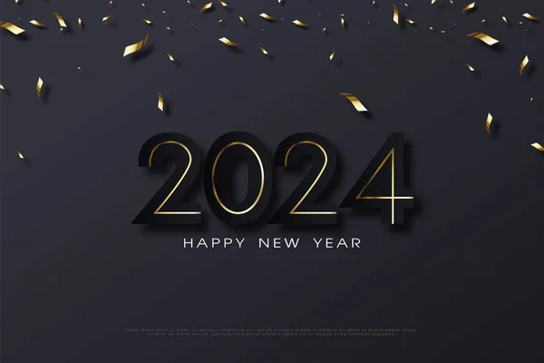 Плаваюча Ілюстрація Плоского Числа Тонкою Тінь Новий Рік 2024 — стоковий вектор