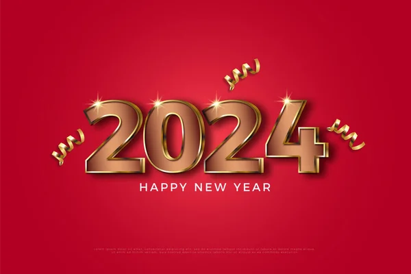 2024 Yeni Yıl Için Gerçekçi Sayı Illüstrasyonlu Kırmızı Arkaplan — Stok Vektör