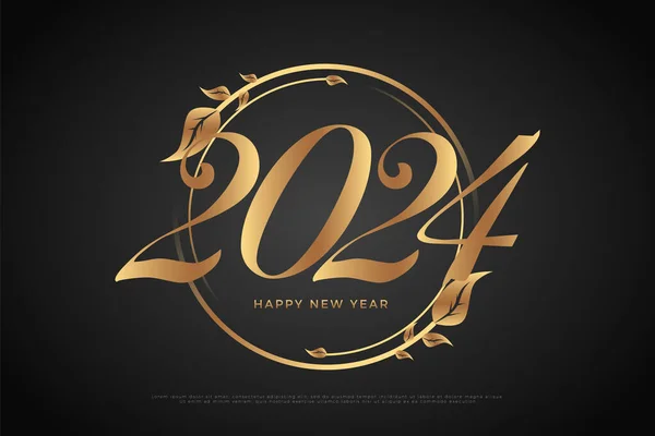 Ilustración Marco Hoja Para 2024 Números Celebración Año Nuevo — Vector de stock