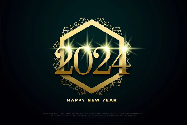 Золота Шестикутна Рамка Святкування 2024 Року — стоковий вектор