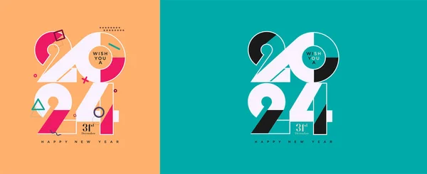 Frohes Neues Jahr 2024 Mit Anderem Festnummernkonzept Mit Gekürzter Nummernillustration — Stockvektor