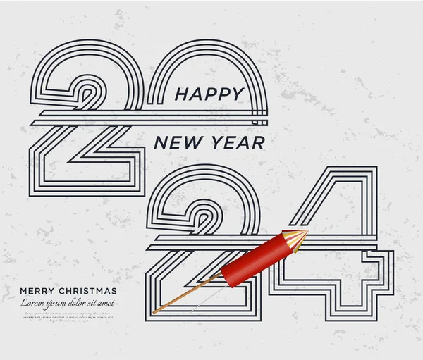 Щасливий Новий Рік 2024 Кількістю Ілюстрацій Смугастих Урочистим Прикрасою Феєрверків — стоковий вектор
