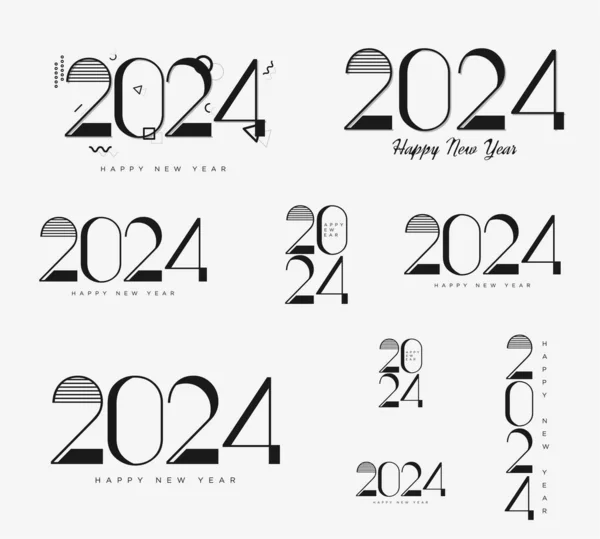 Щасливий Новий Рік 2024 Деякими Класичними Унікальними Чорно Білими Числами — стоковий вектор