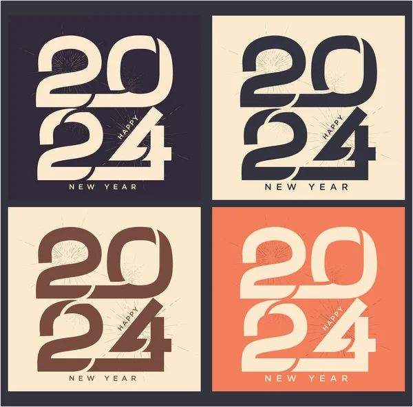 Anno Nuovo 2024 Con Numeri Piatti Troncati Nel Design Vintage — Vettoriale Stock
